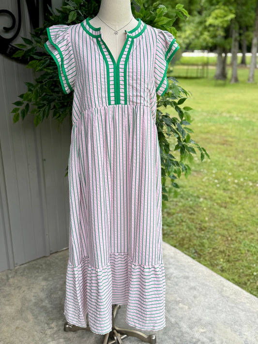 Maddi Striped Flutter Sleeve Midi