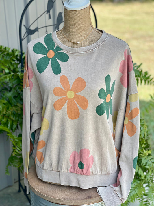 Jade Mineral Washed Flower Sweatshirt