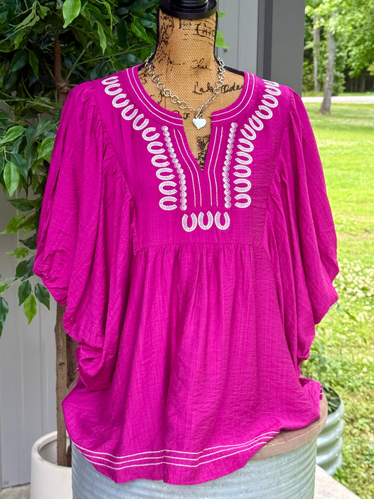 Vikki Embroidered V-neck Plus Blouse