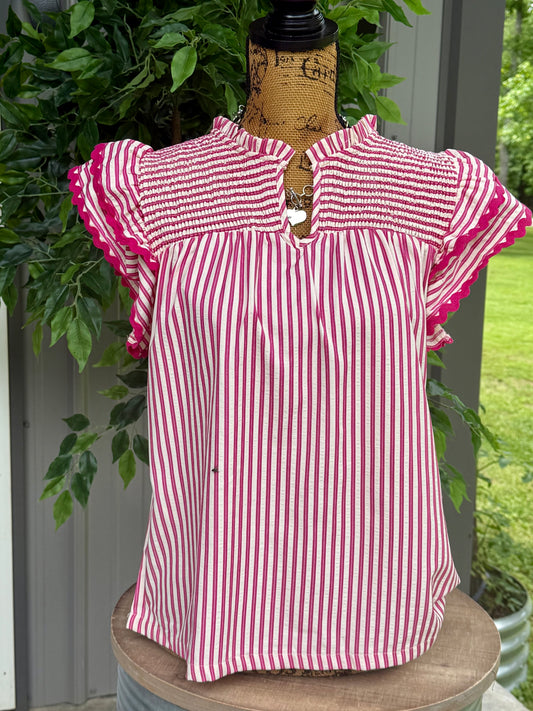 Rosa Ric Rac Trim Ruffle Sleeve Top