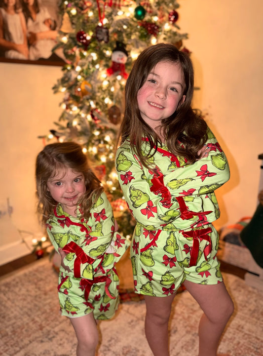 Christmas Pajama Set with Bow Detail