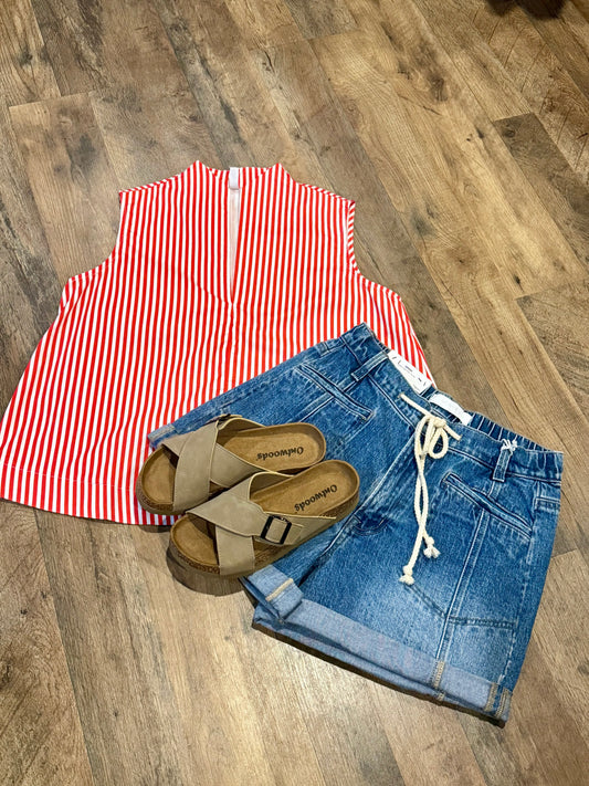 Jada Striped Sleeveless Collared Top