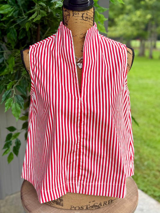 Jada Striped Sleeveless Collared Top