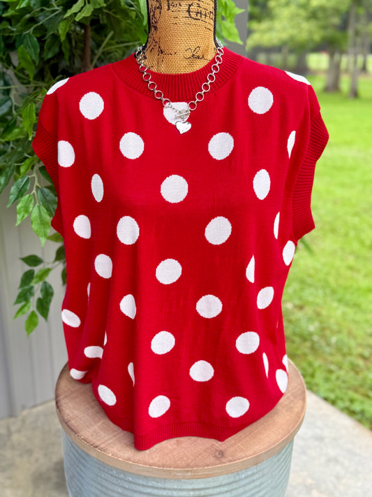 Polka Dot Sleeveless Knit Top