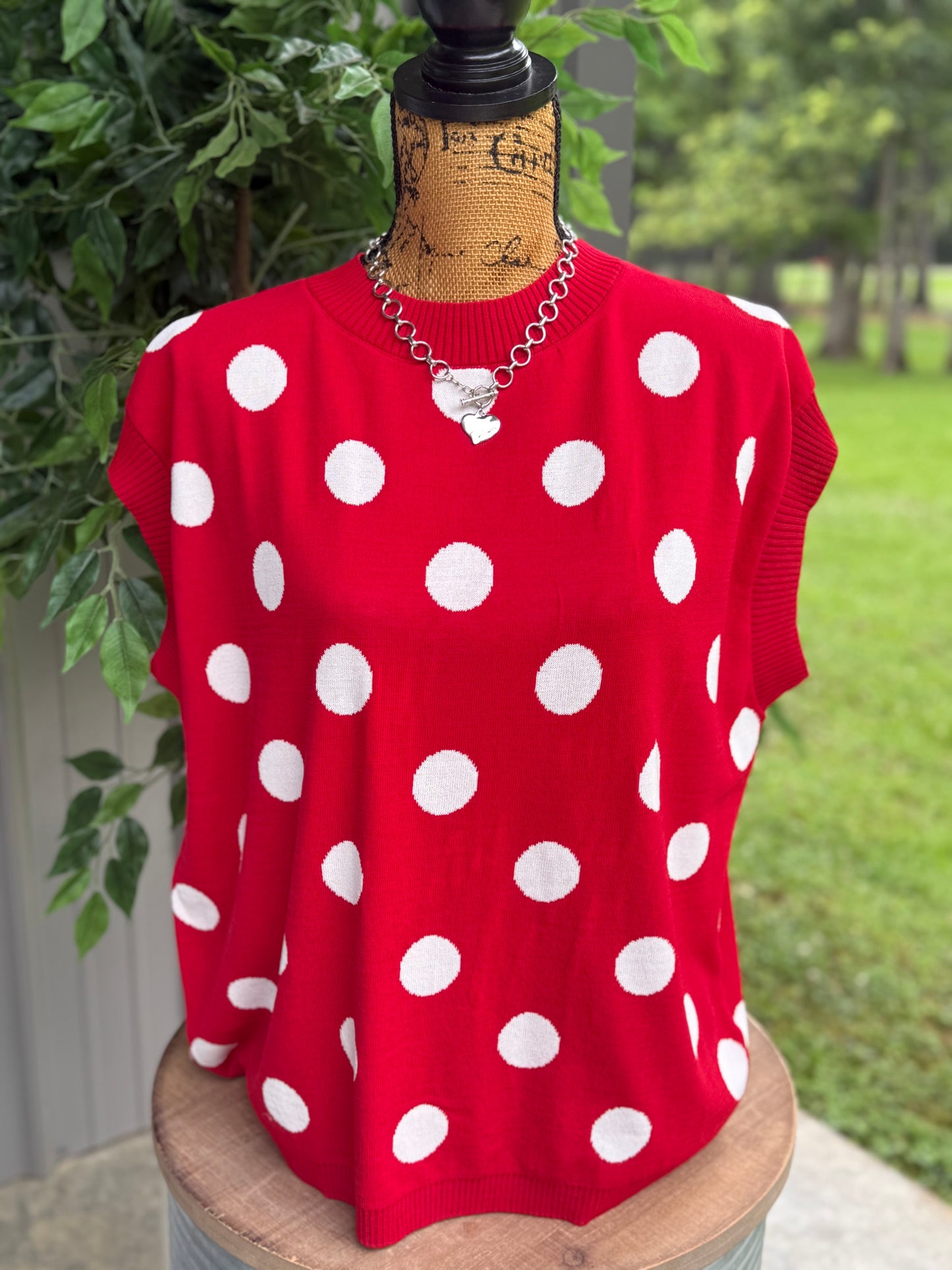 Polka Dot Sleeveless Knit Top