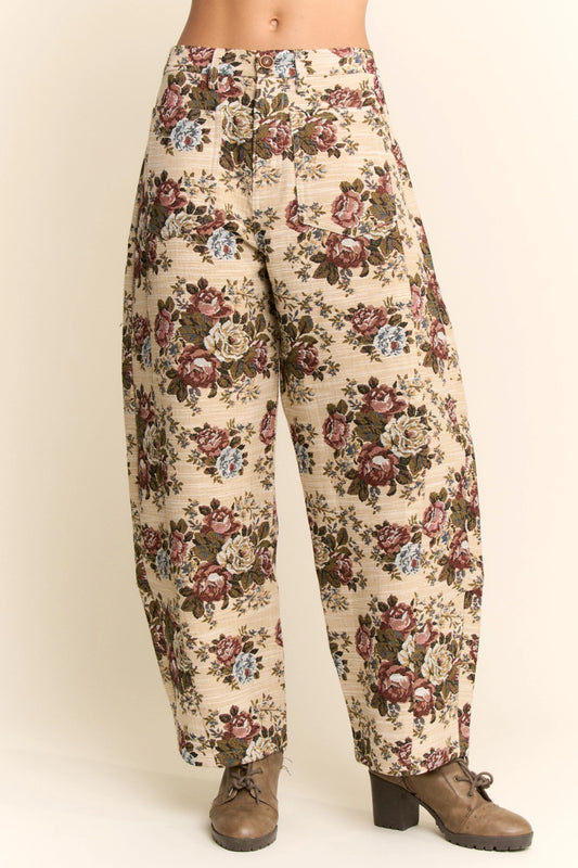 Vintage Inspired Floral Barrel Pants