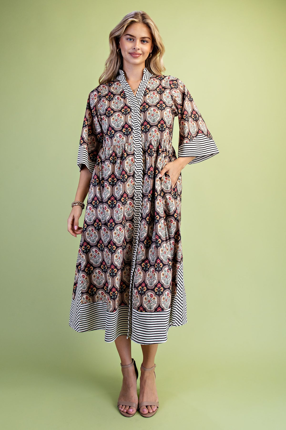 Mixed Print Button Down Midi