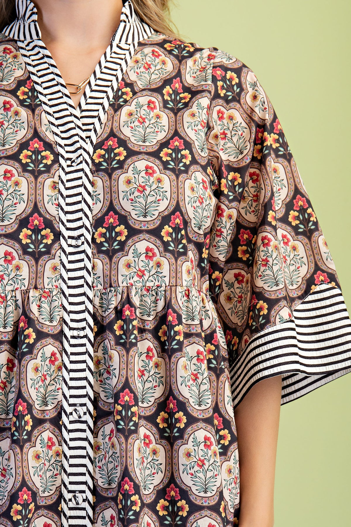 Mixed Print Button Down Midi