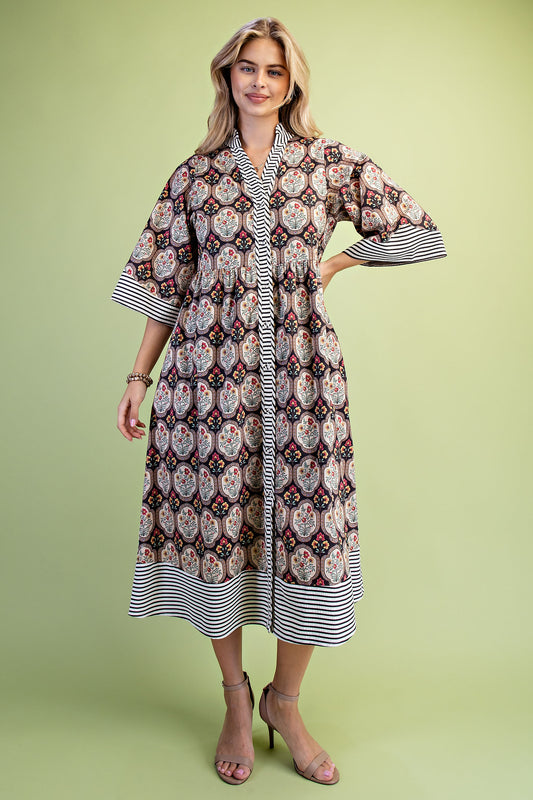 Mixed Print Button Down Midi
