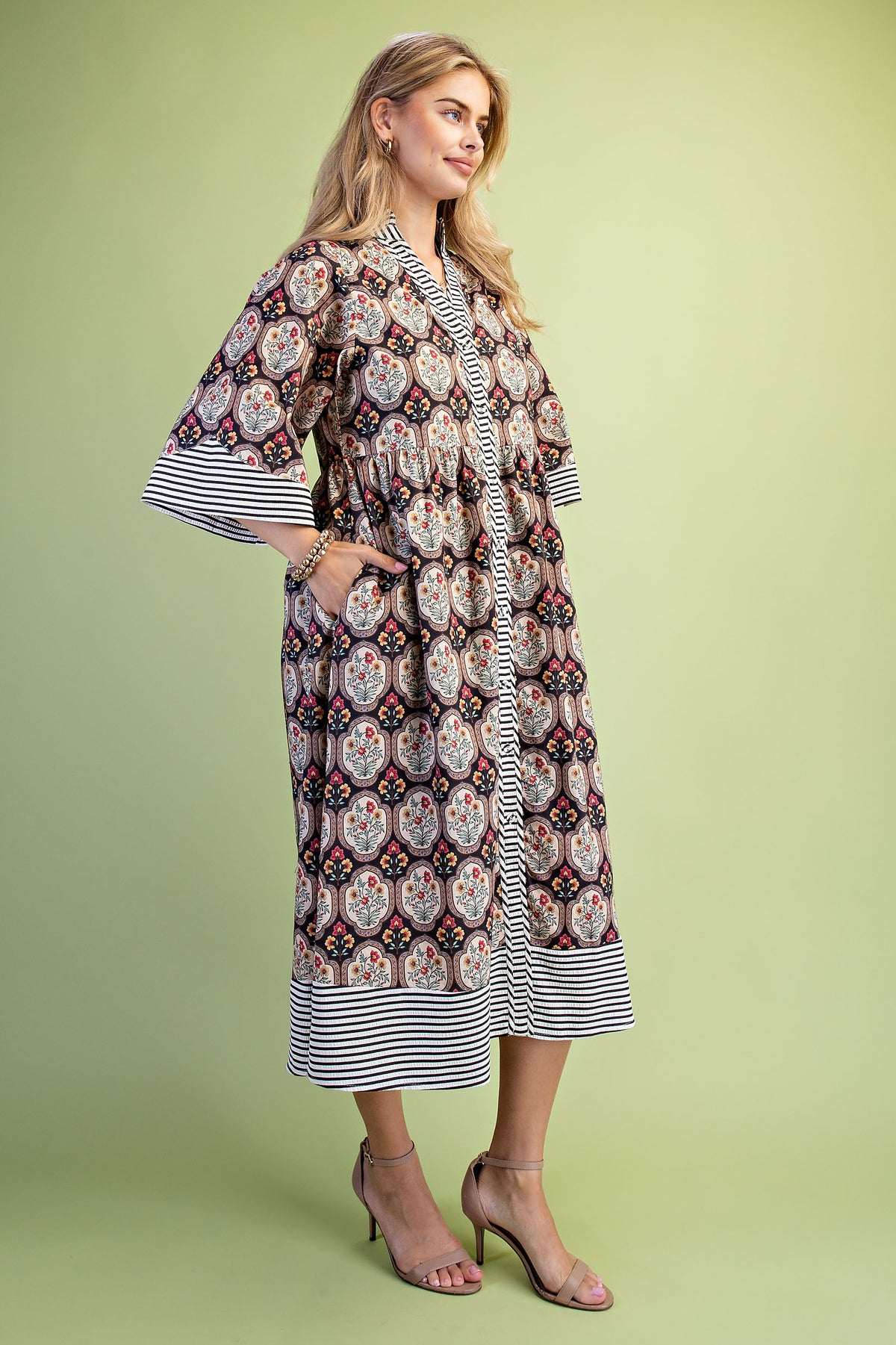Mixed Print Button Down Midi