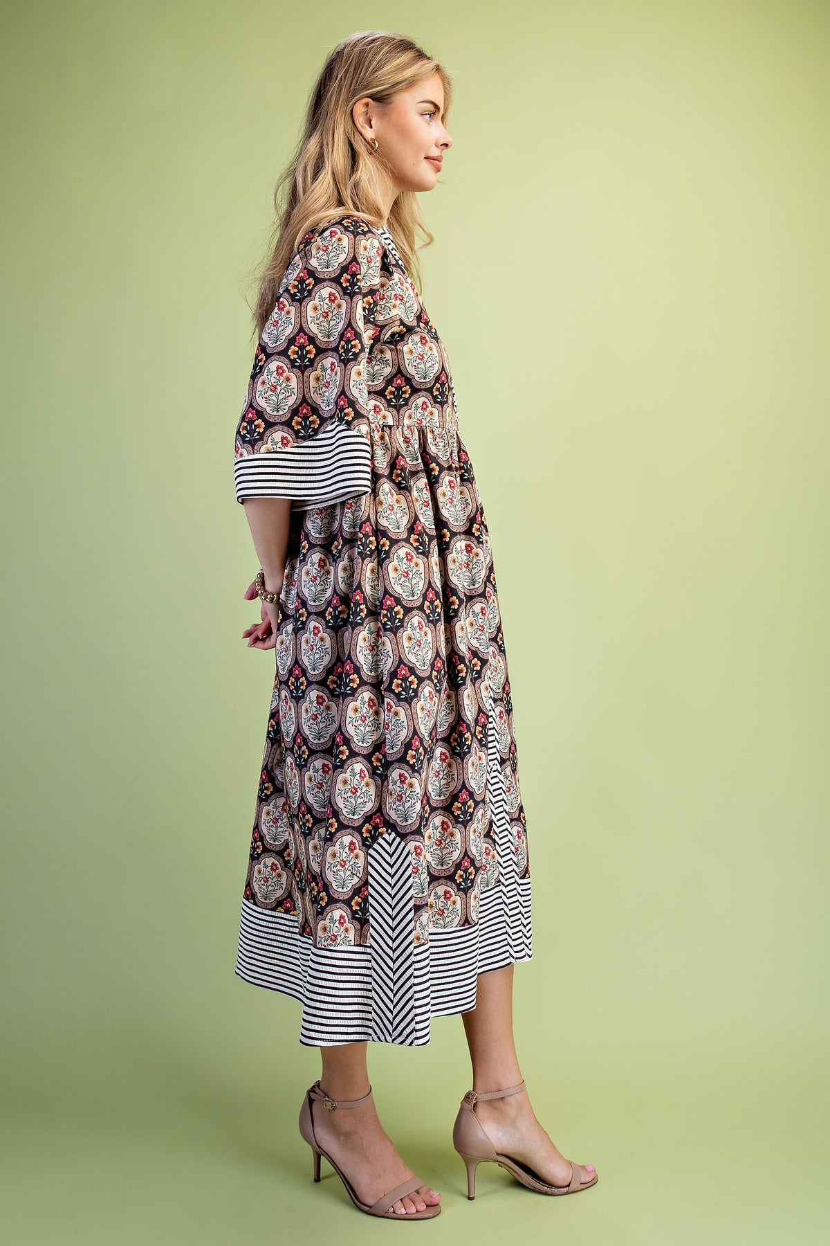 Mixed Print Button Down Midi