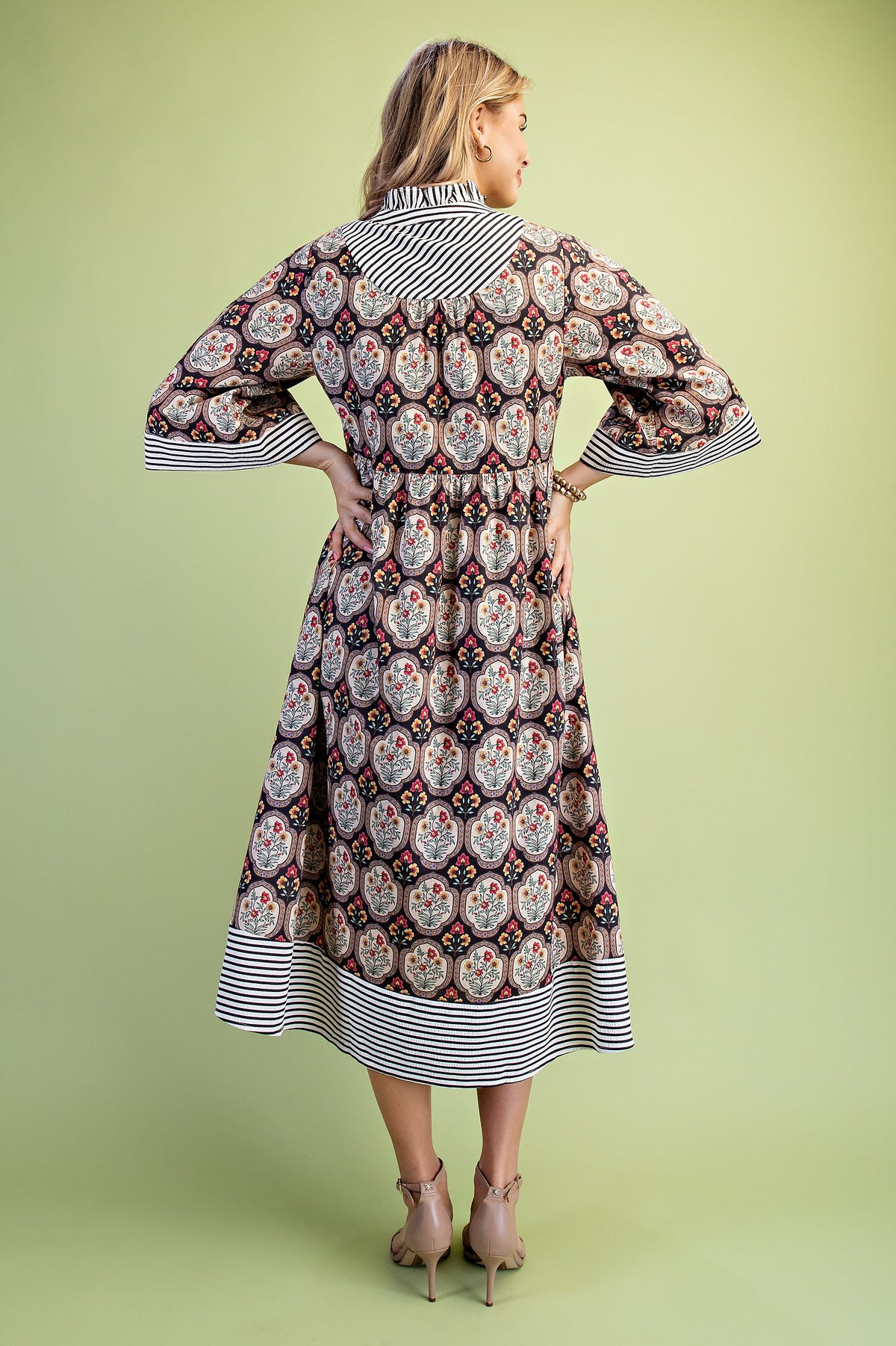 Mixed Print Button Down Midi