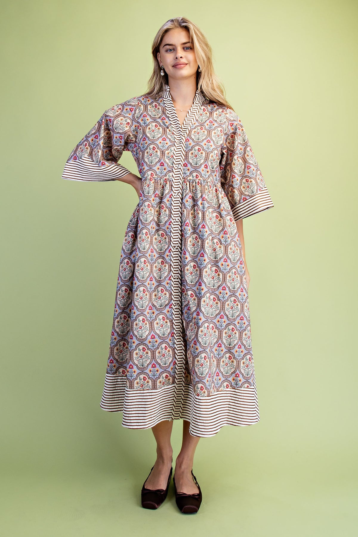 Mixed Print Button Down Midi