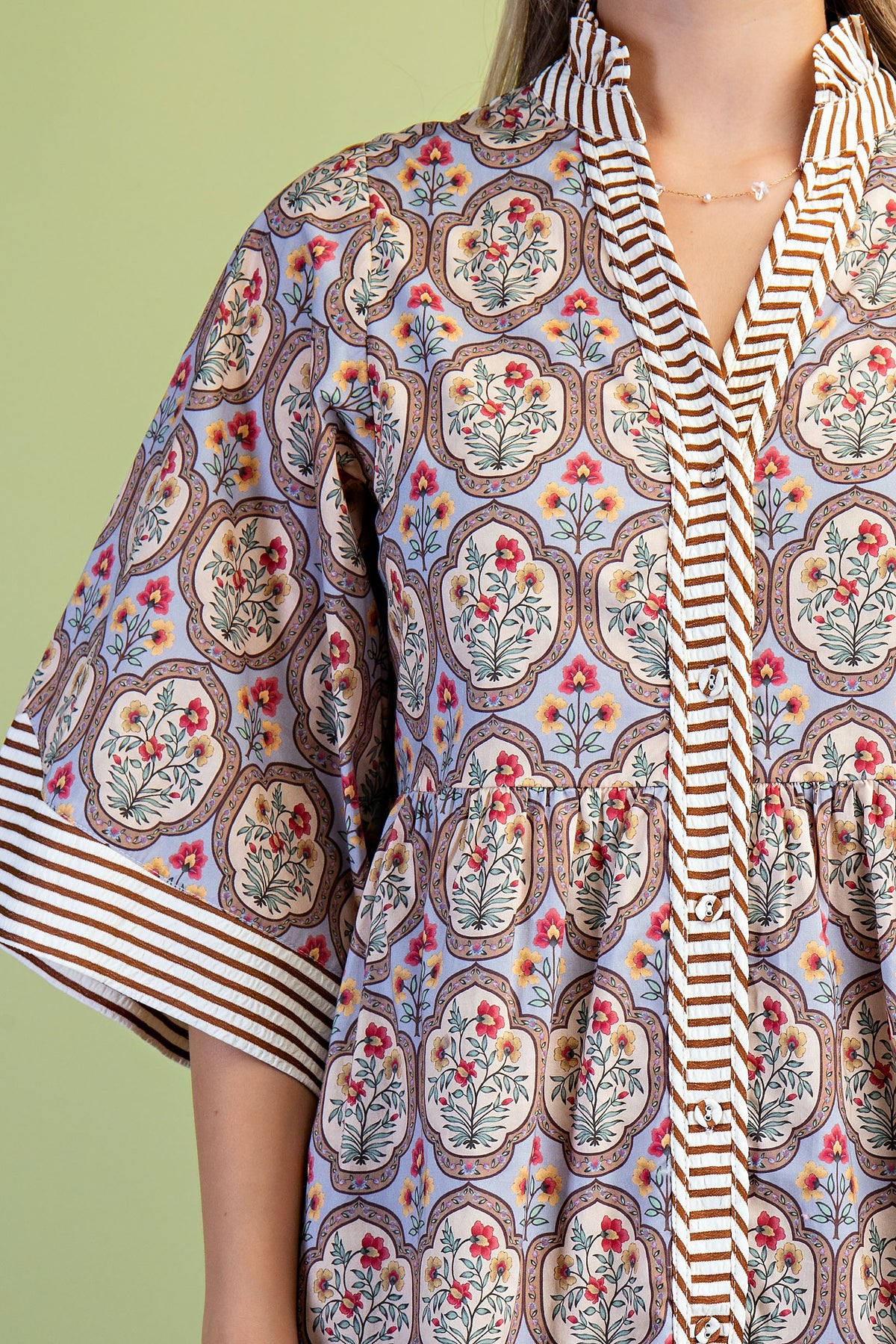 Mixed Print Button Down Midi
