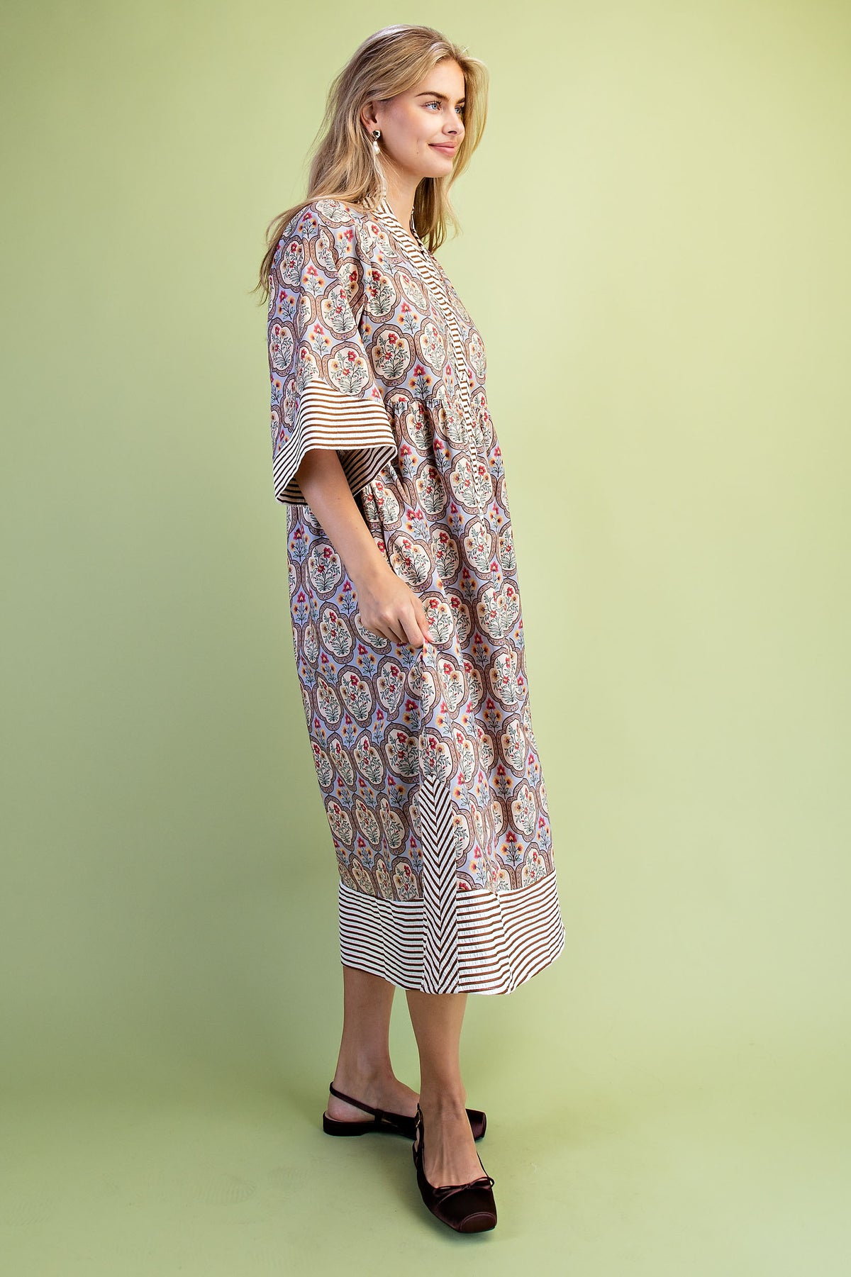 Mixed Print Button Down Midi