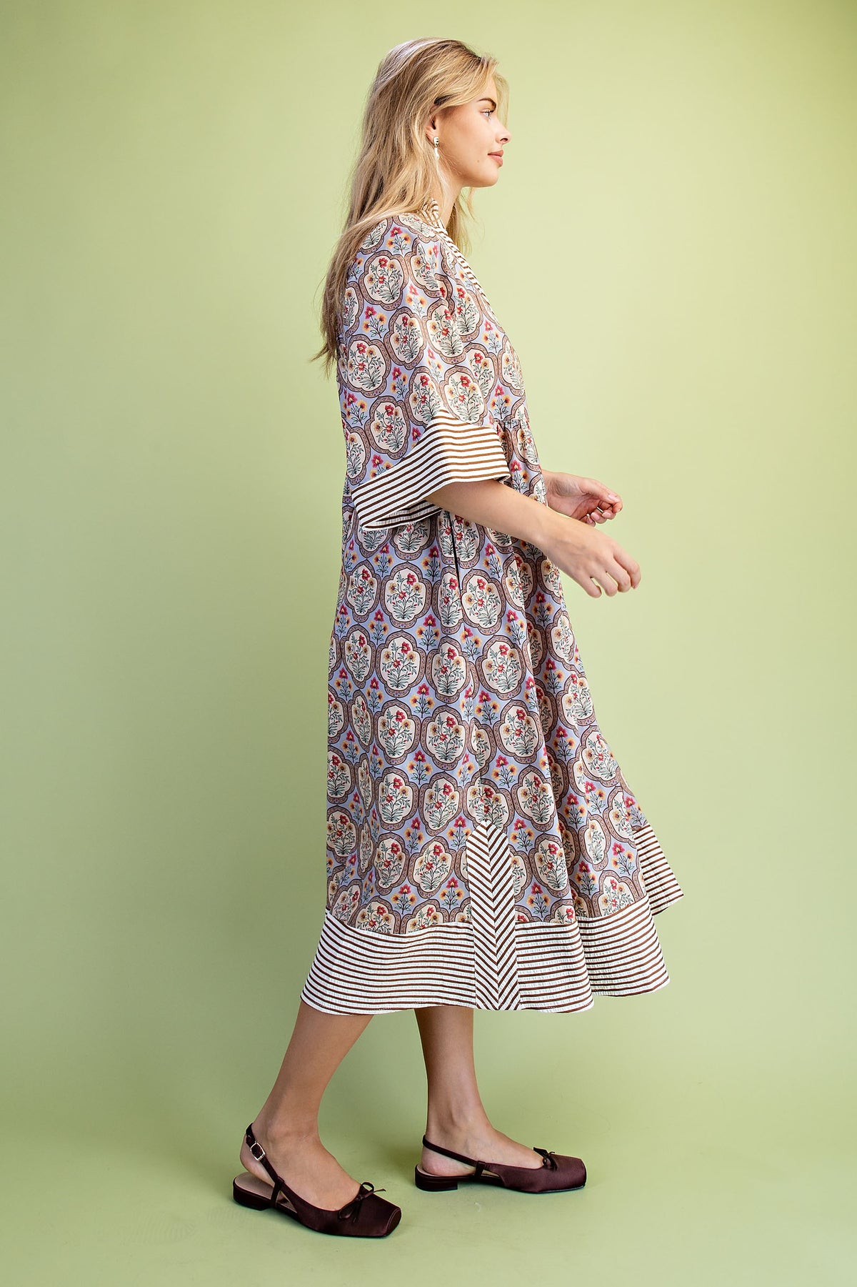 Mixed Print Button Down Midi