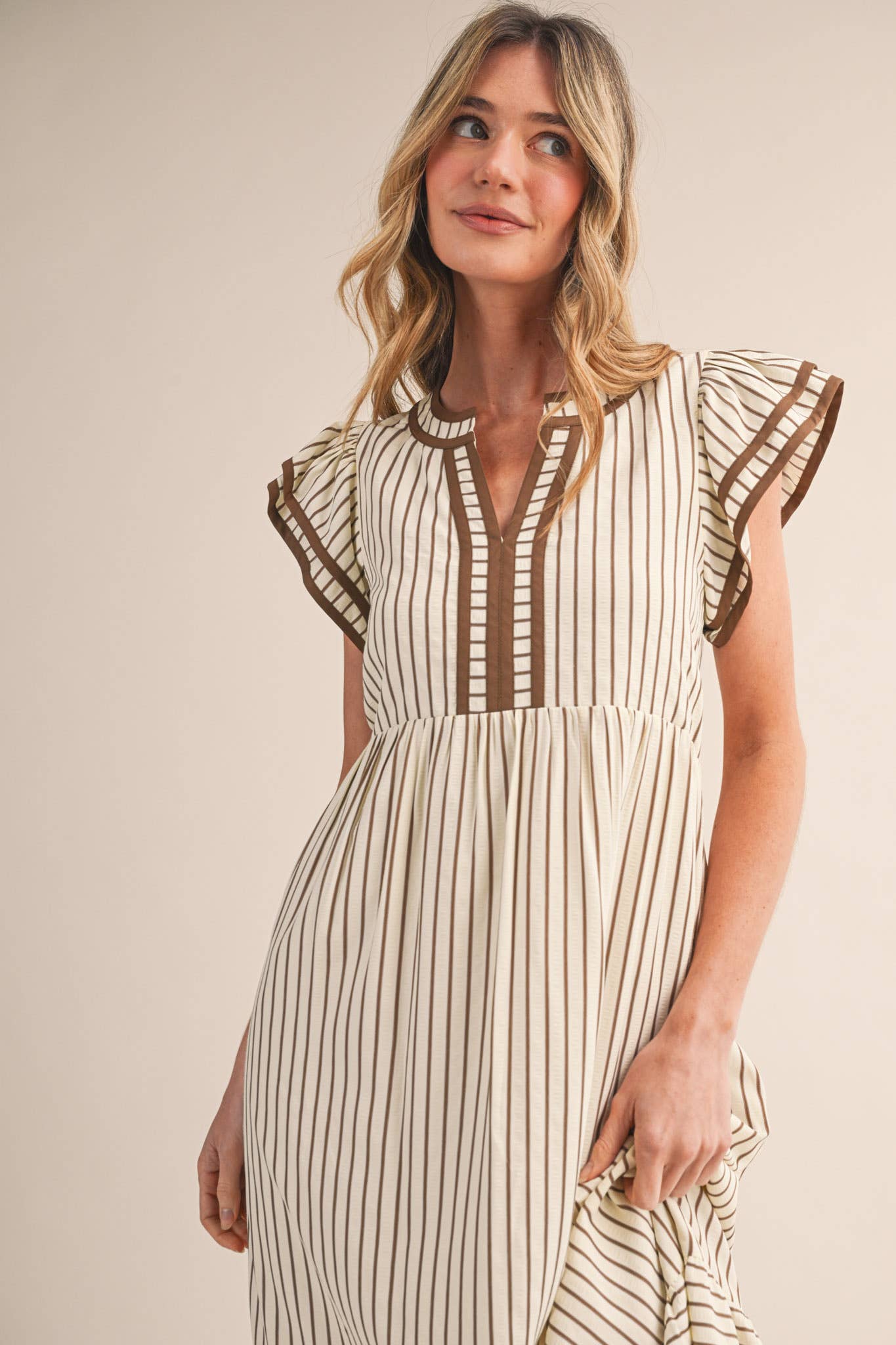 Maddi Striped Flutter Sleeve Midi