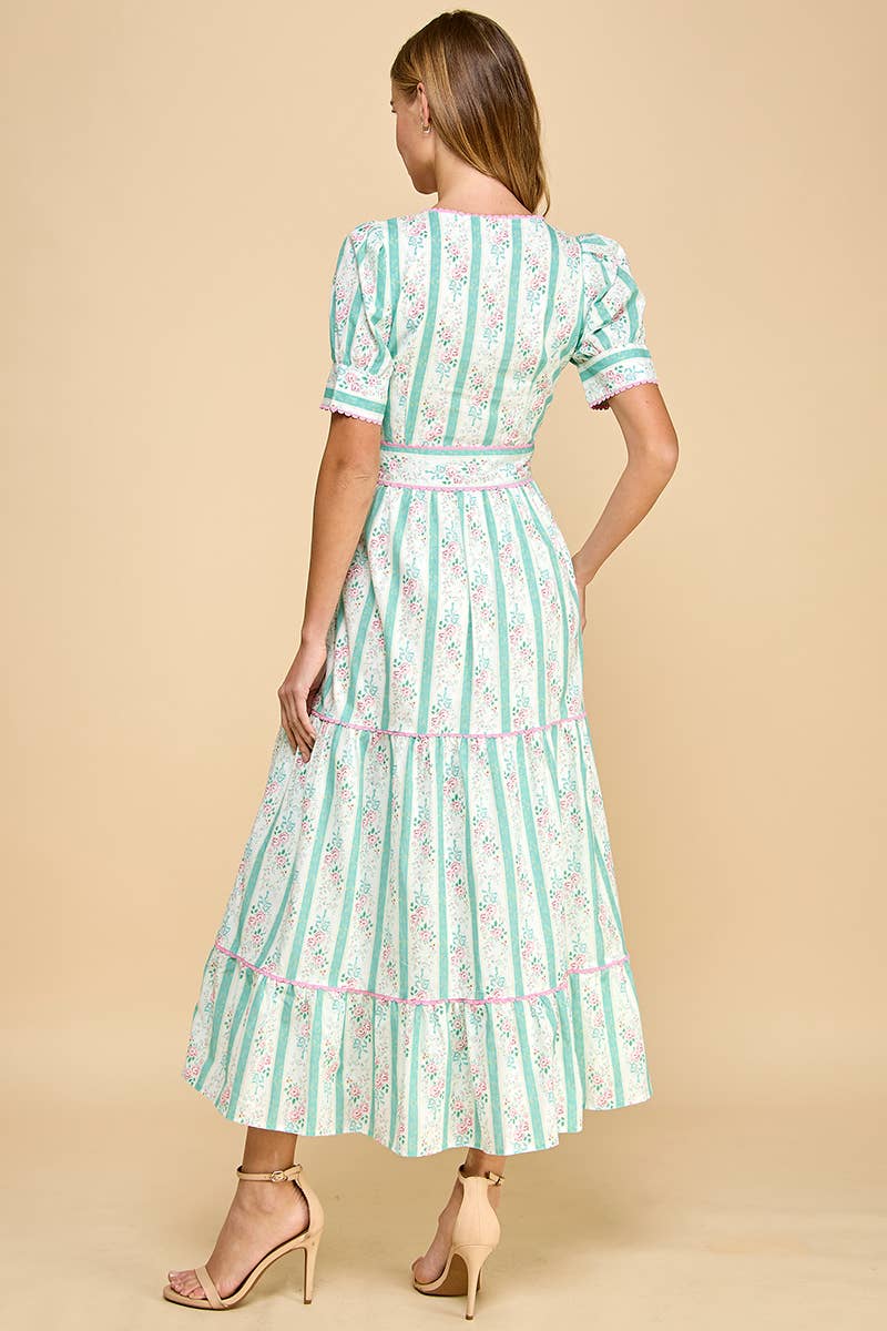 Victoria Striped Floral Midi Dress