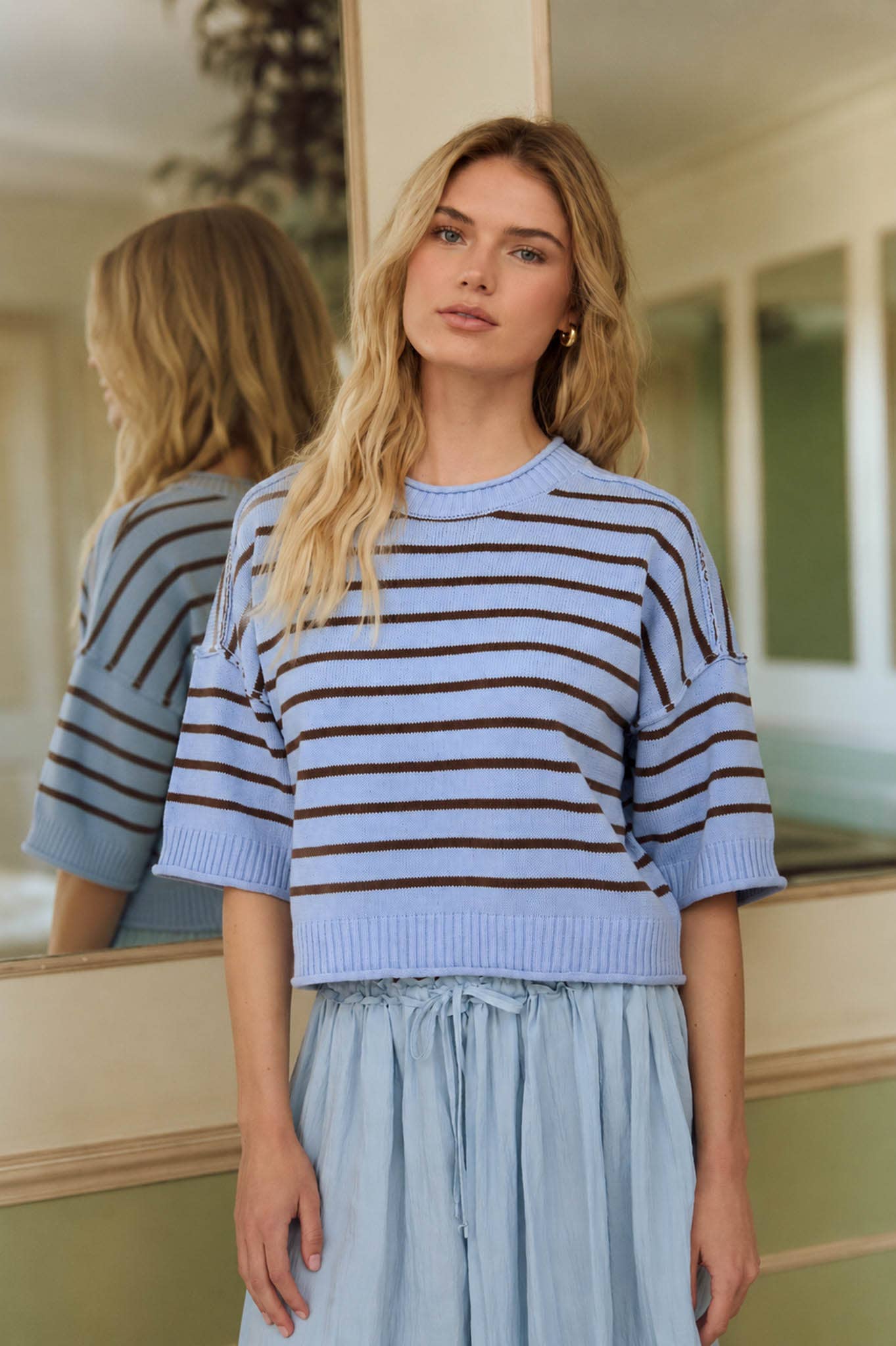 Annie Striped Raw Edge Sweater