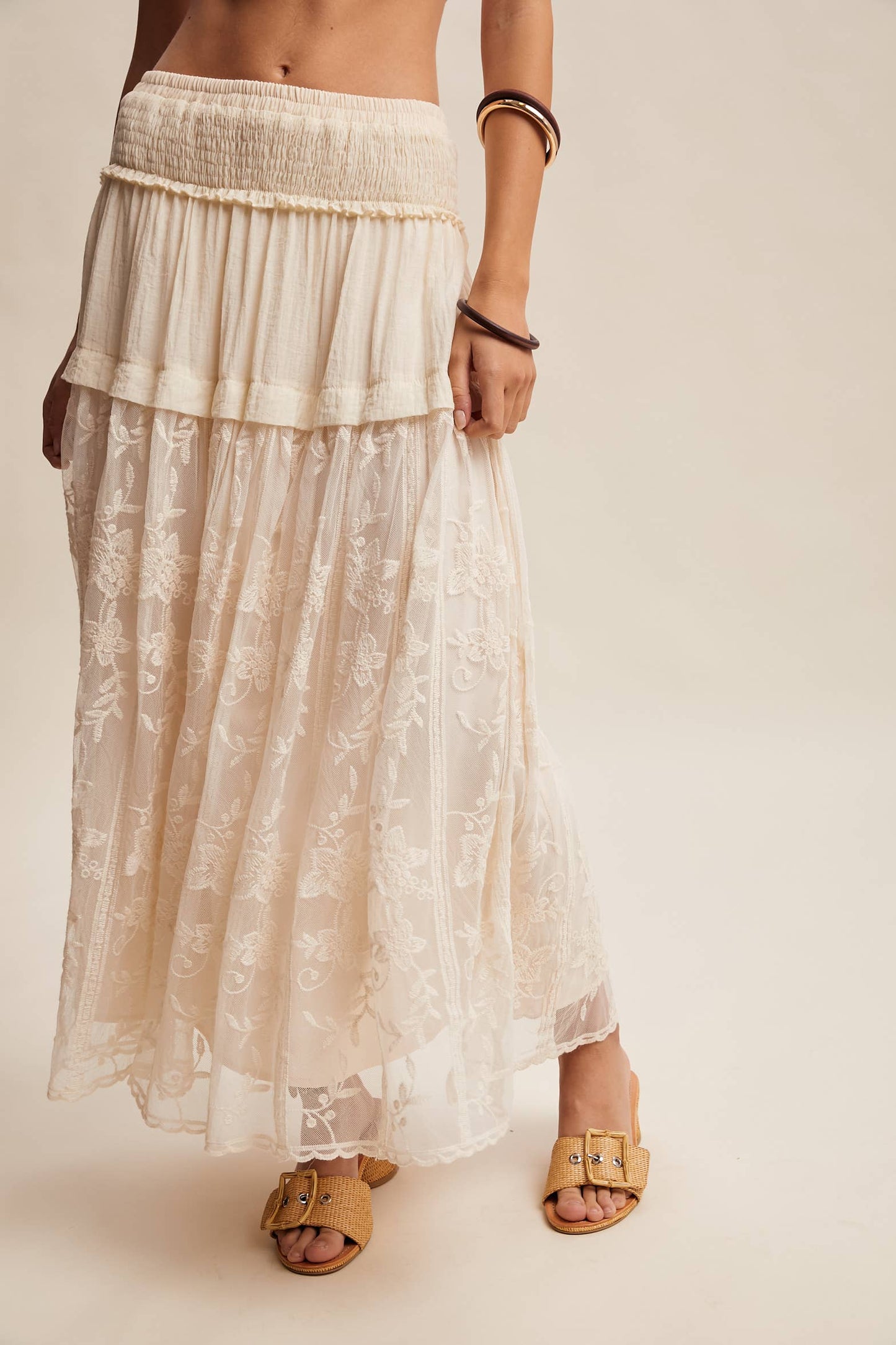 Vintage Floral Embroidered Maxi Skirt