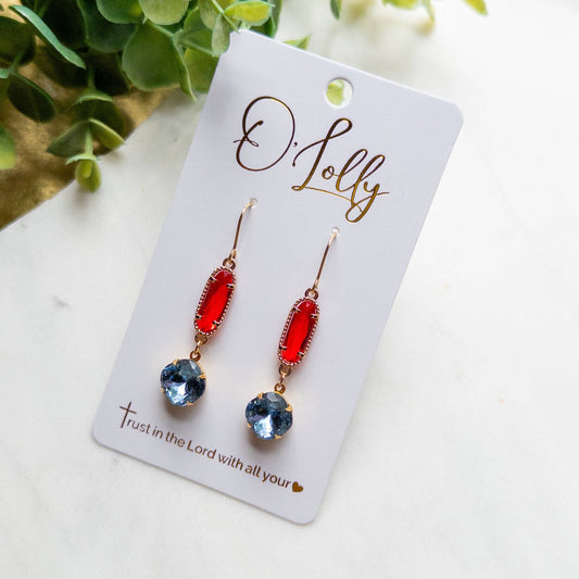 Red & Blue Crystal Drop Earrings
