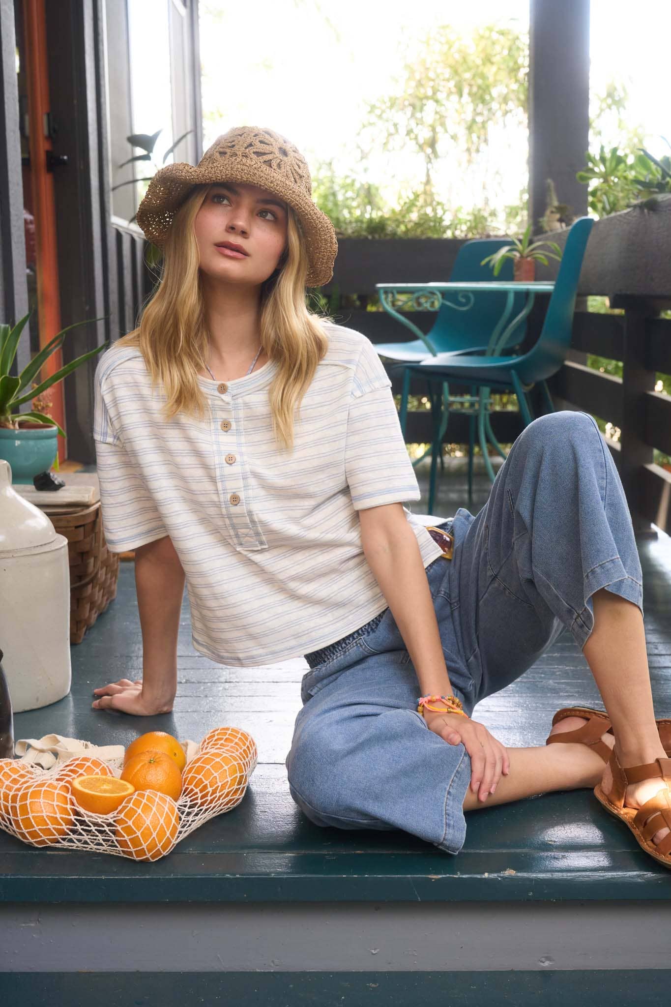 Jerri Striped Henley Top