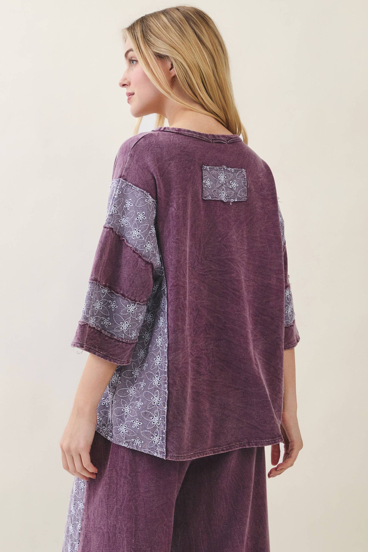 Mineral Washed Eyelet Lace Top