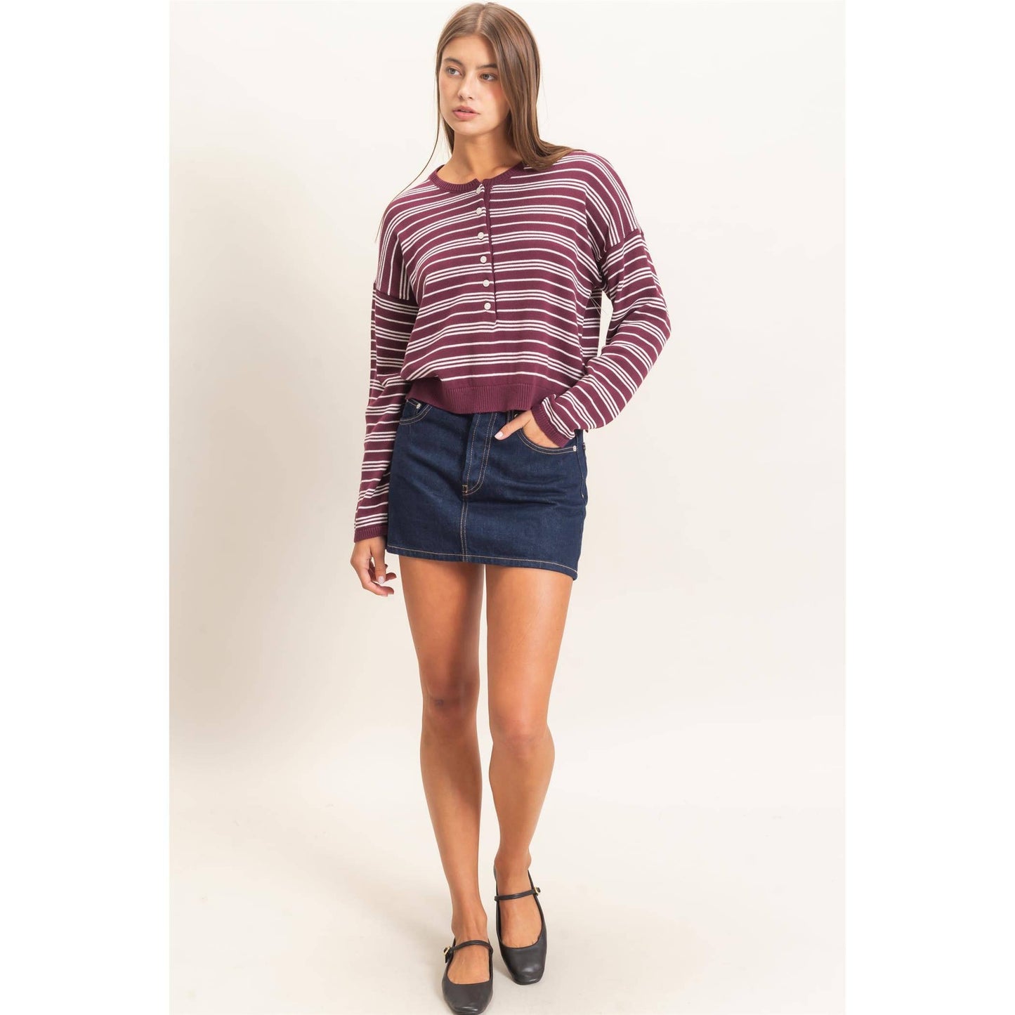 Jane Striped Henley Sweater
