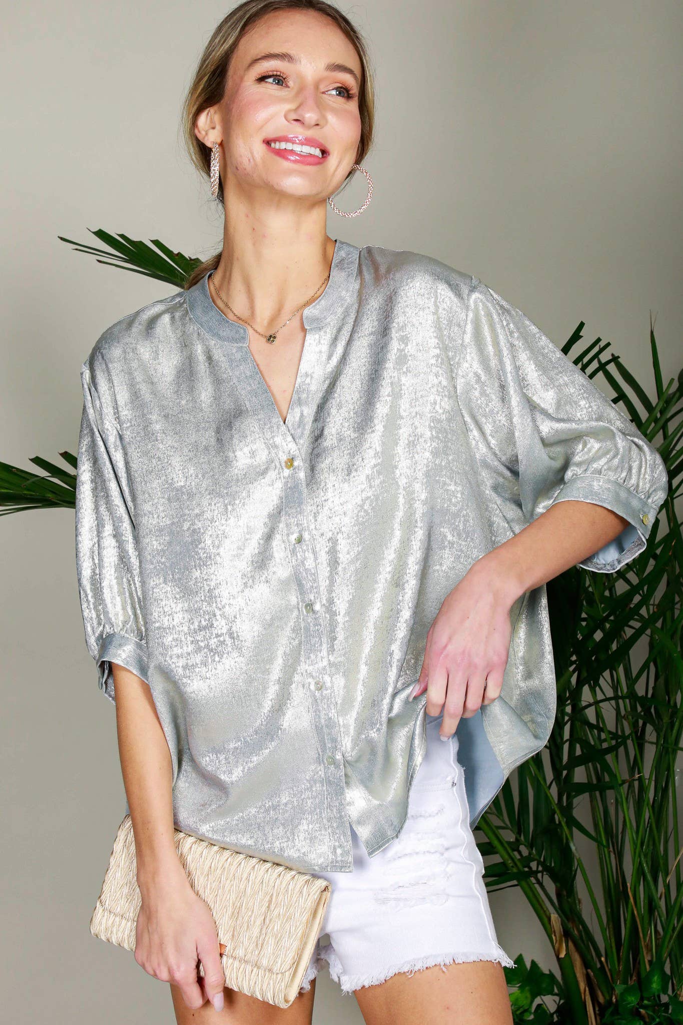 Shelly Metallic Woven Top