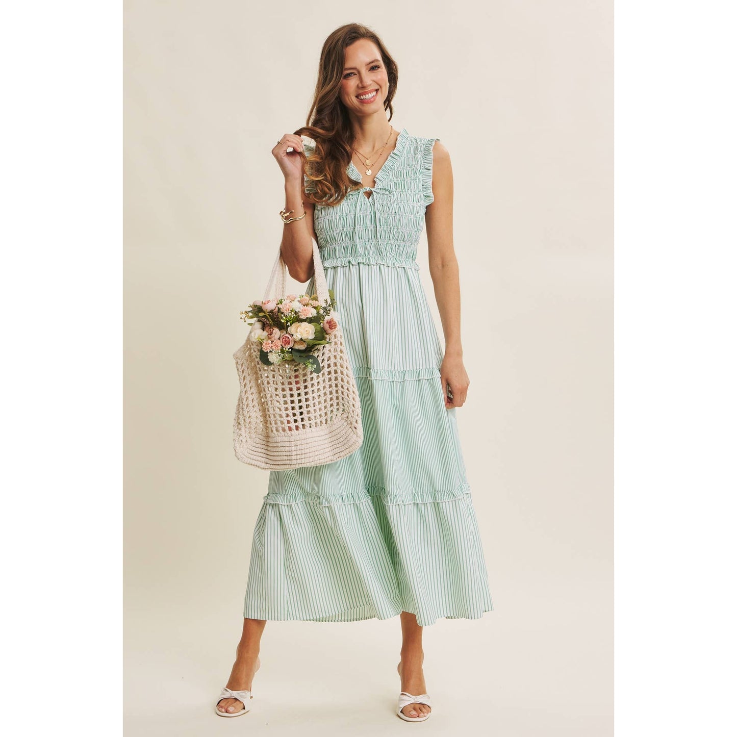 Kelly Striped Smocked Midi Dress