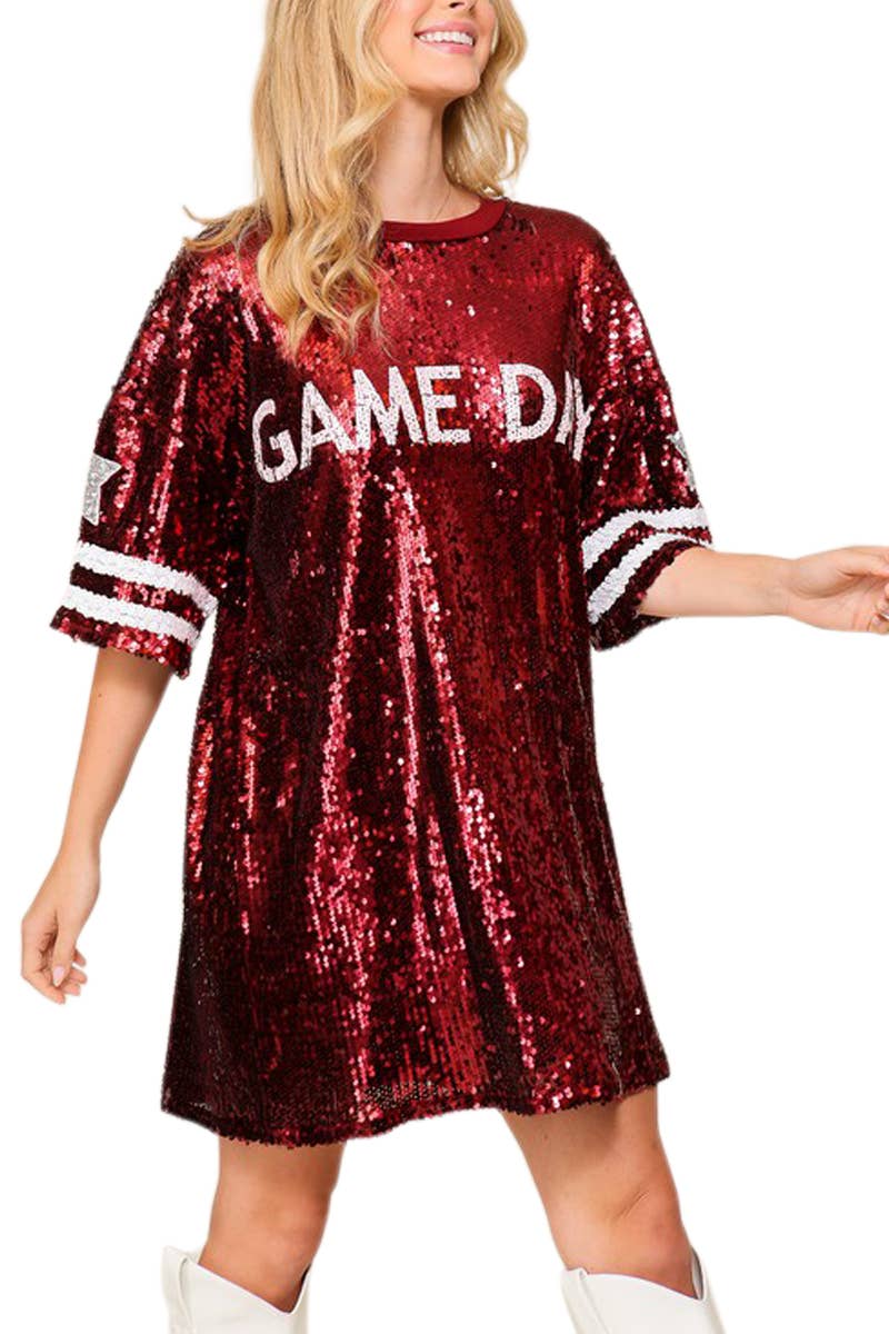 Game Day Sequin Shirt Dress