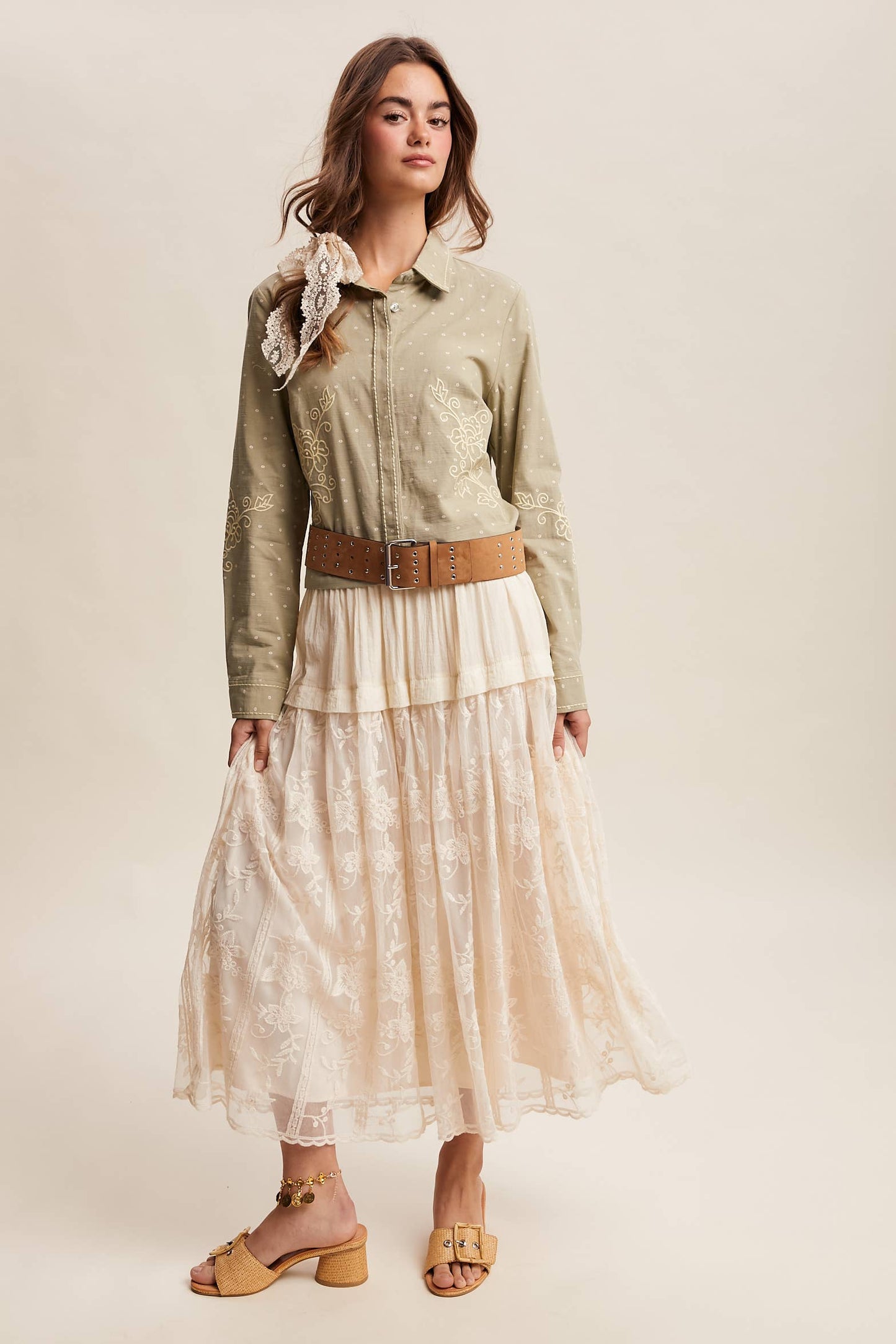 Vintage Floral Embroidered Maxi Skirt