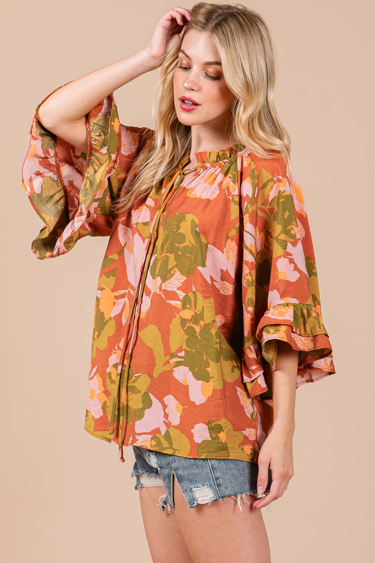 Lucy Floral Split Mock Neck Top