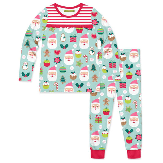 Girls Mint Santa Head Pajama Set