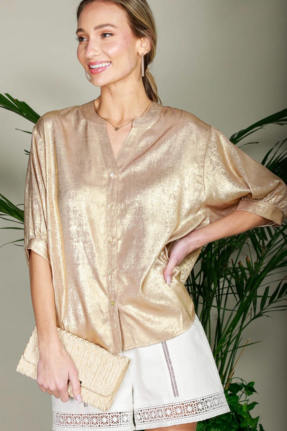 Shelly Metallic Woven Top