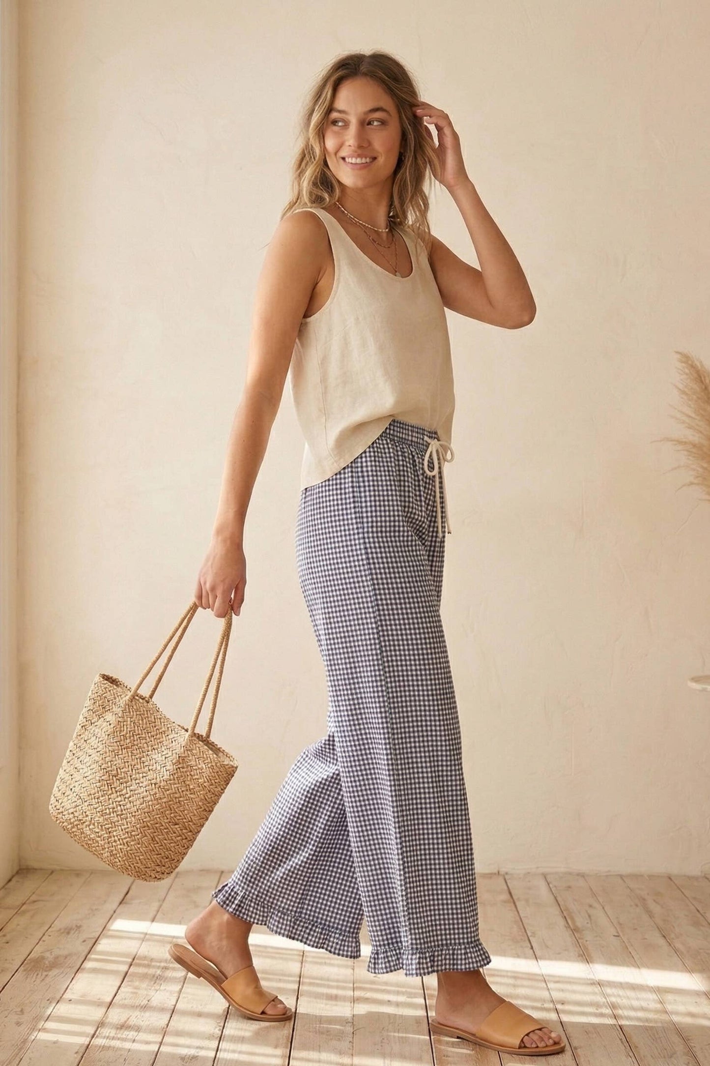 Gingham Drawstring Pants