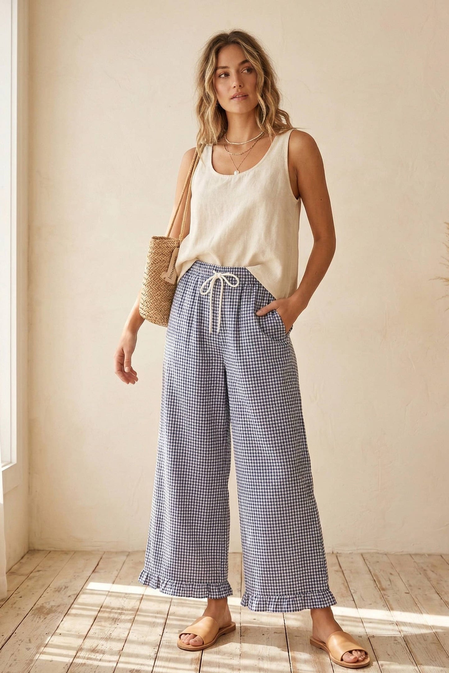 Gingham Drawstring Pants