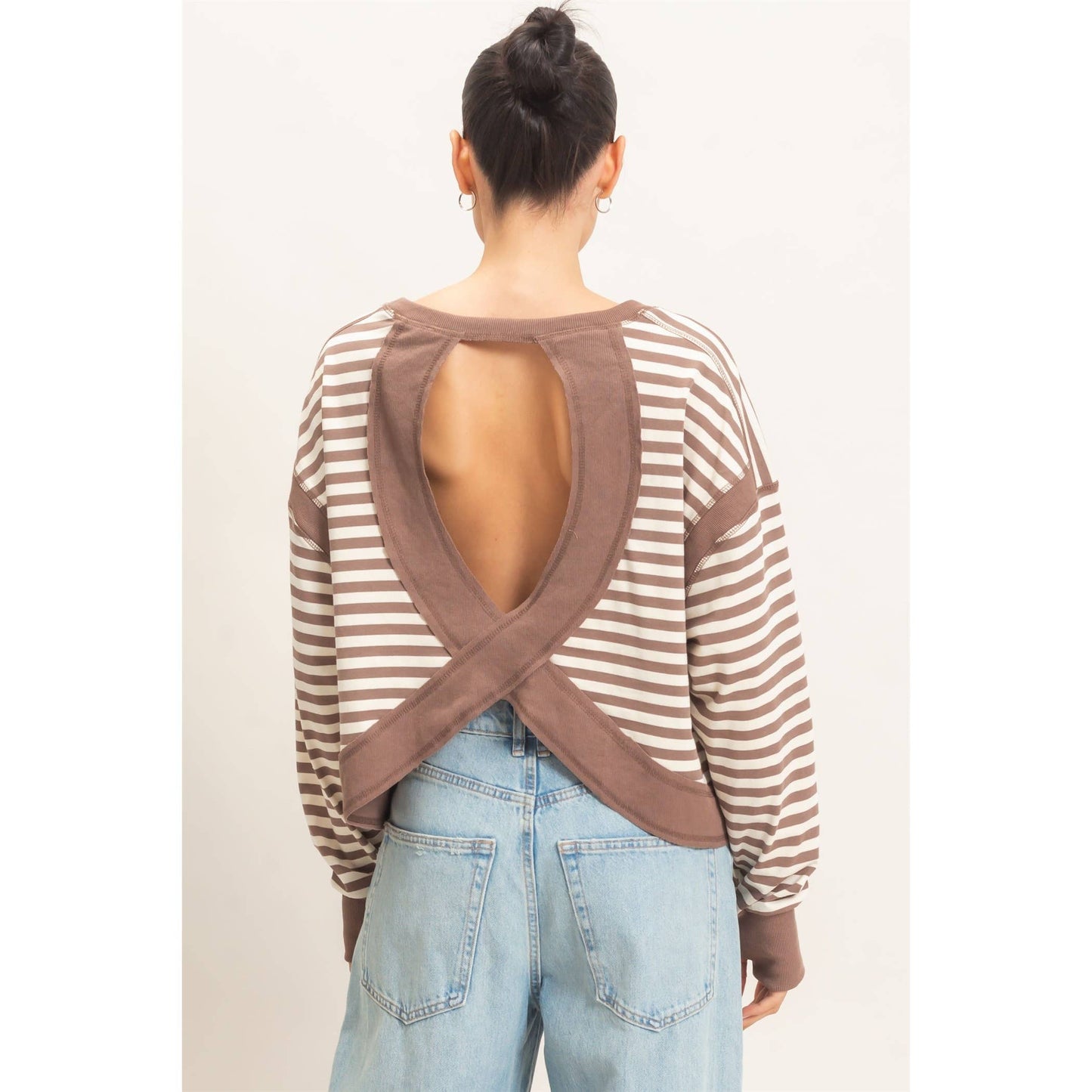 Striped Cross Detailed Open Back Top