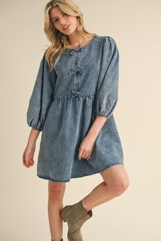 Amy Bow Washed Denim Dress - Milly's Boutique