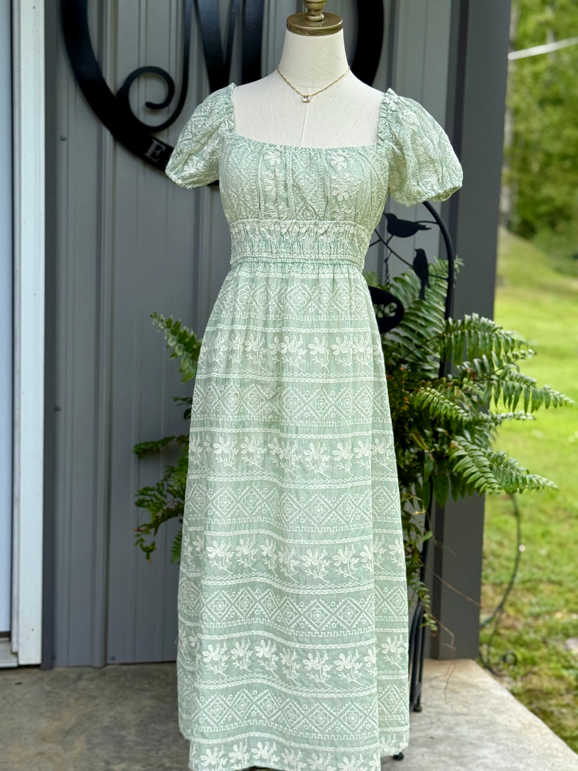 Anna Striped Floral Embroidery Detail Midi Dress - Milly's Boutique