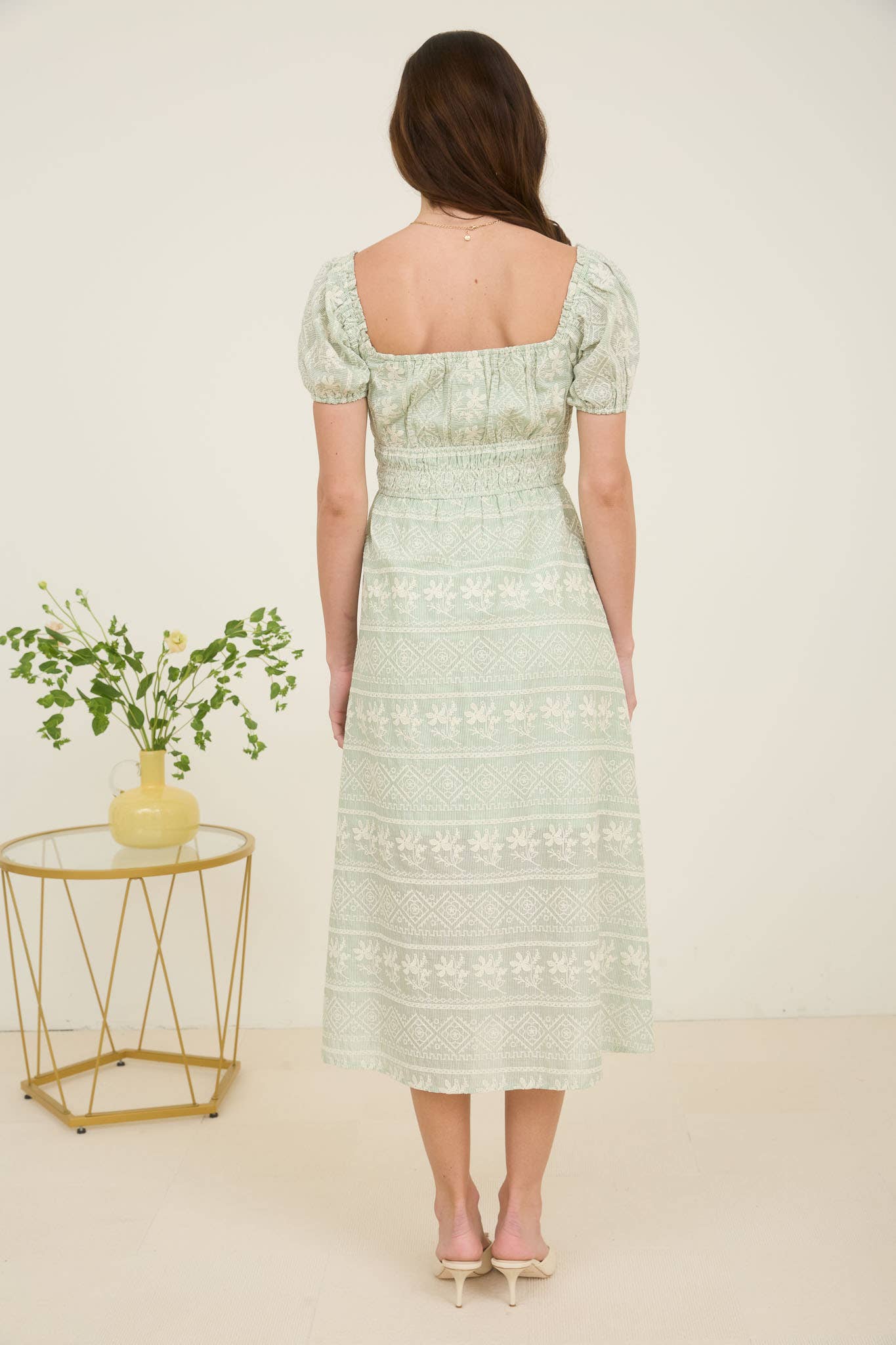 Anna Striped Floral Embroidery Detail Midi Dress - Milly's Boutique