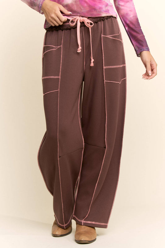 Mocha with Pink Trim Barrel Pants