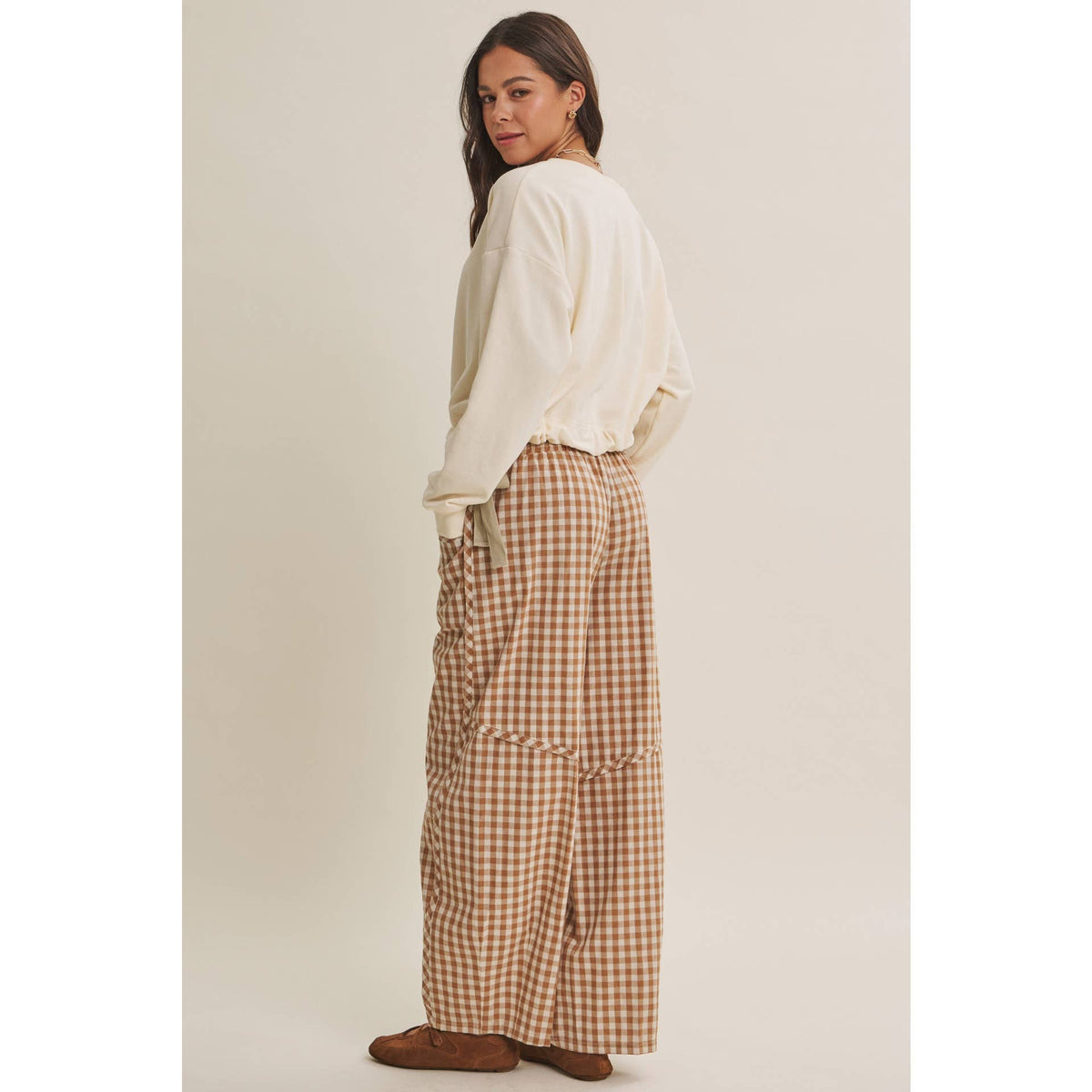 Easy Day Relaxed Gingham Cotton Barrel Leg Pants