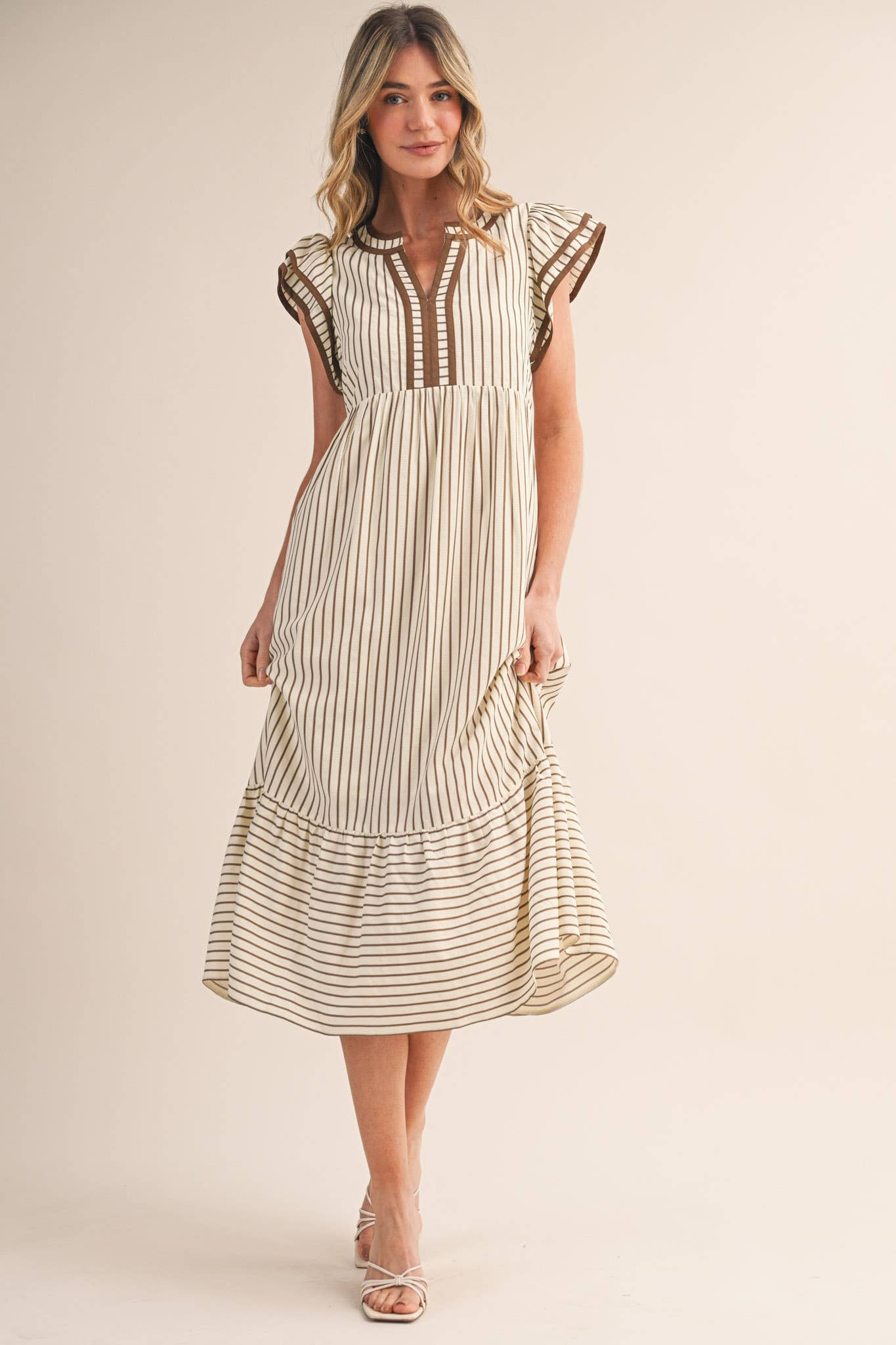 Maddi Striped Flutter Sleeve Midi