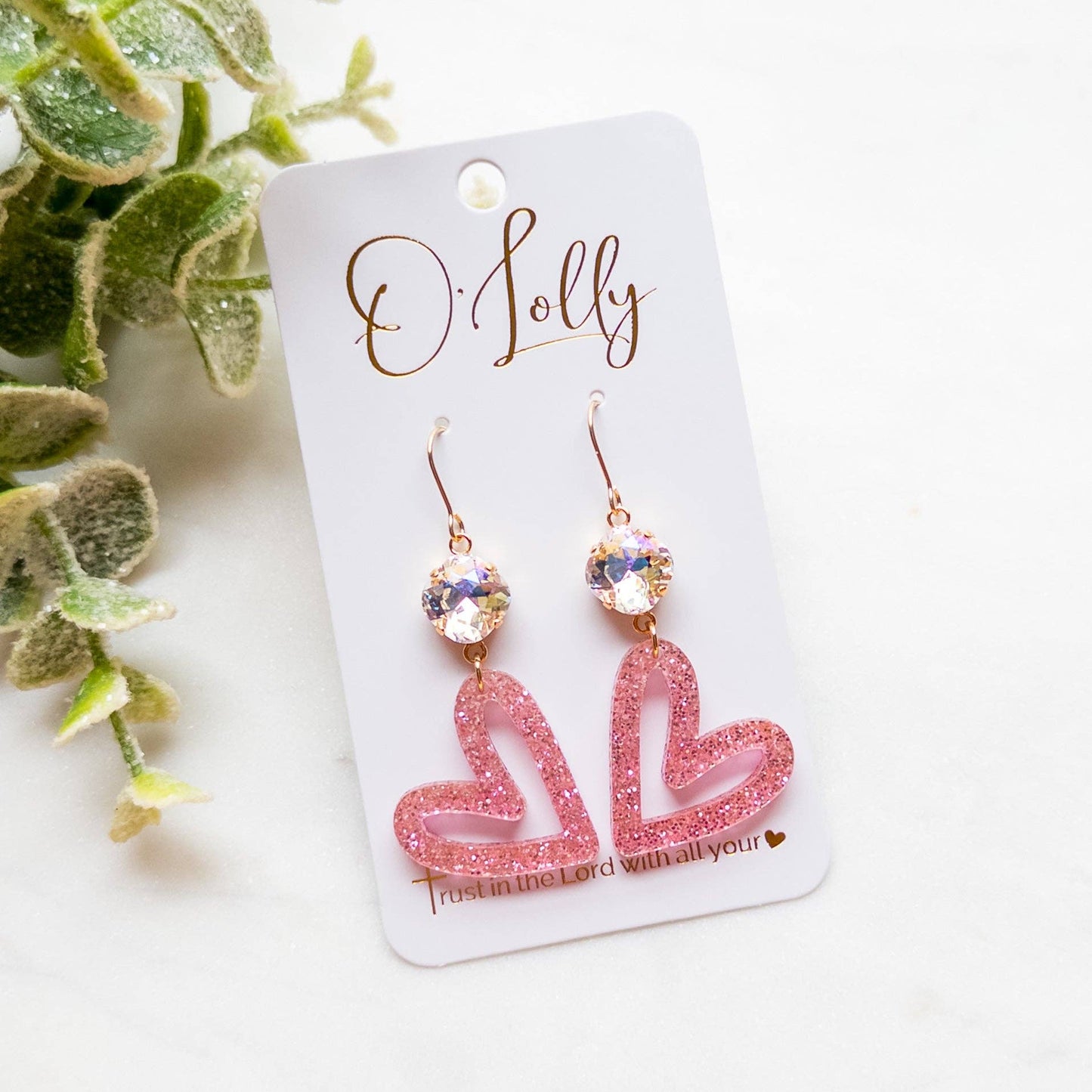 Pink Glitter Open Heart Earring