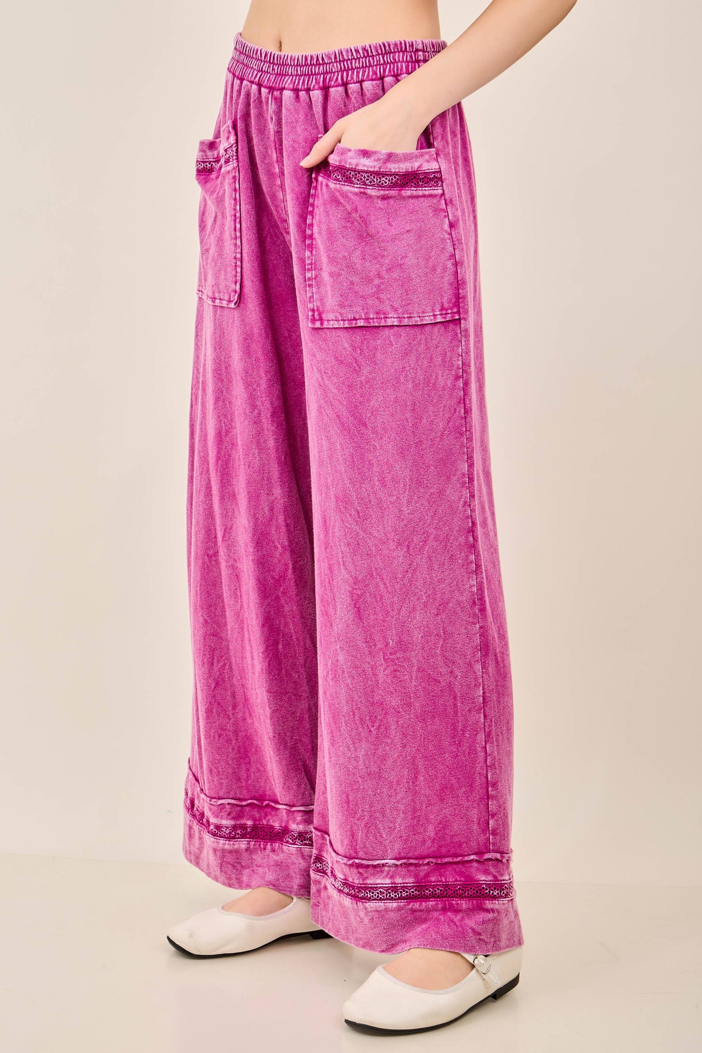 Mineral Washed Flower Trimmed Pants