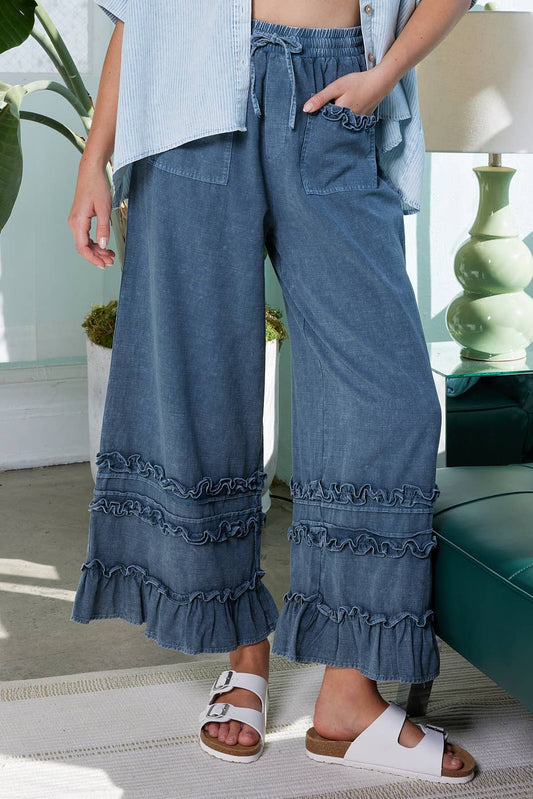 Ruffle Trim Wide Leg Pant