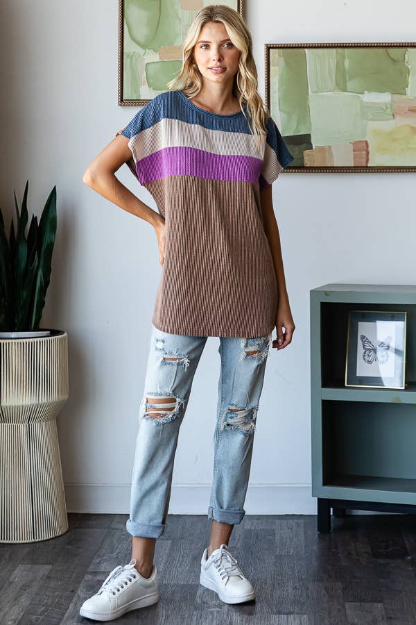 Natalie Ribbed Color Block Top