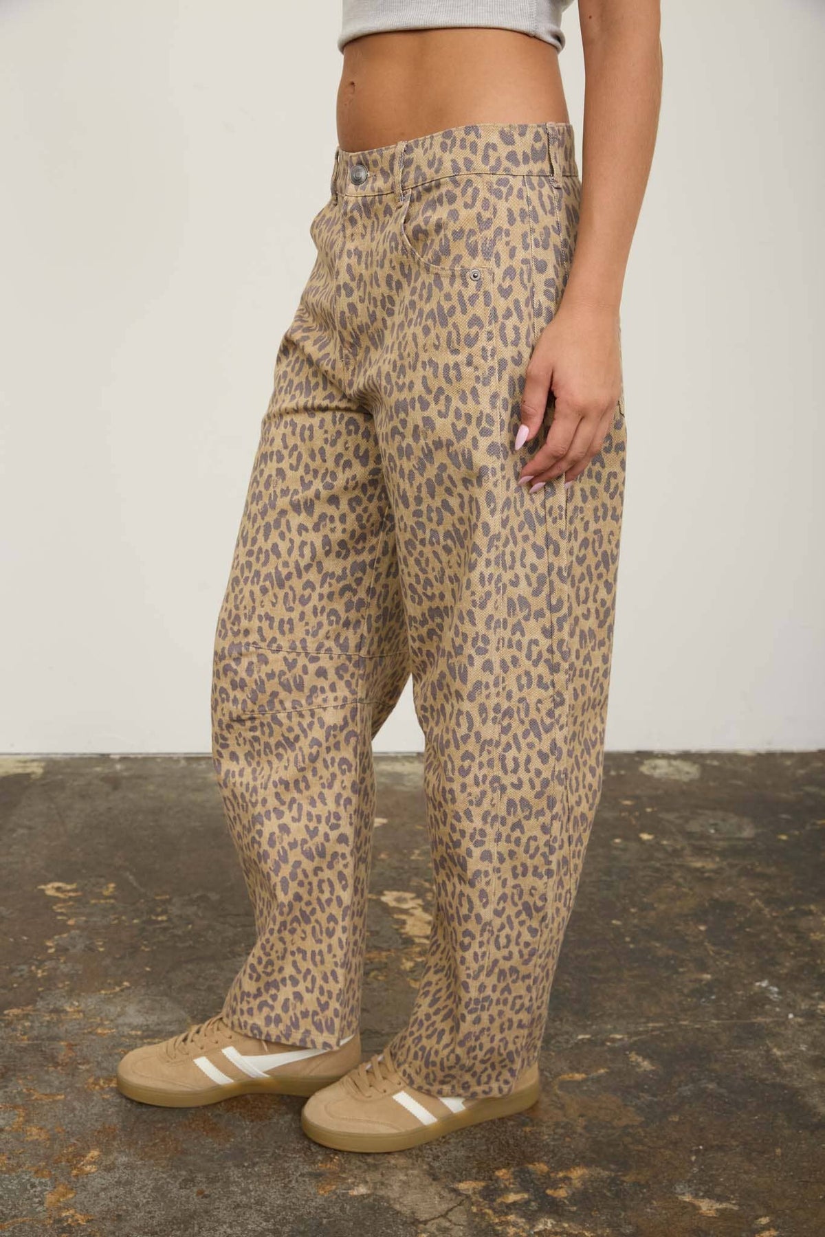 Leopard Print Barrel Jeans