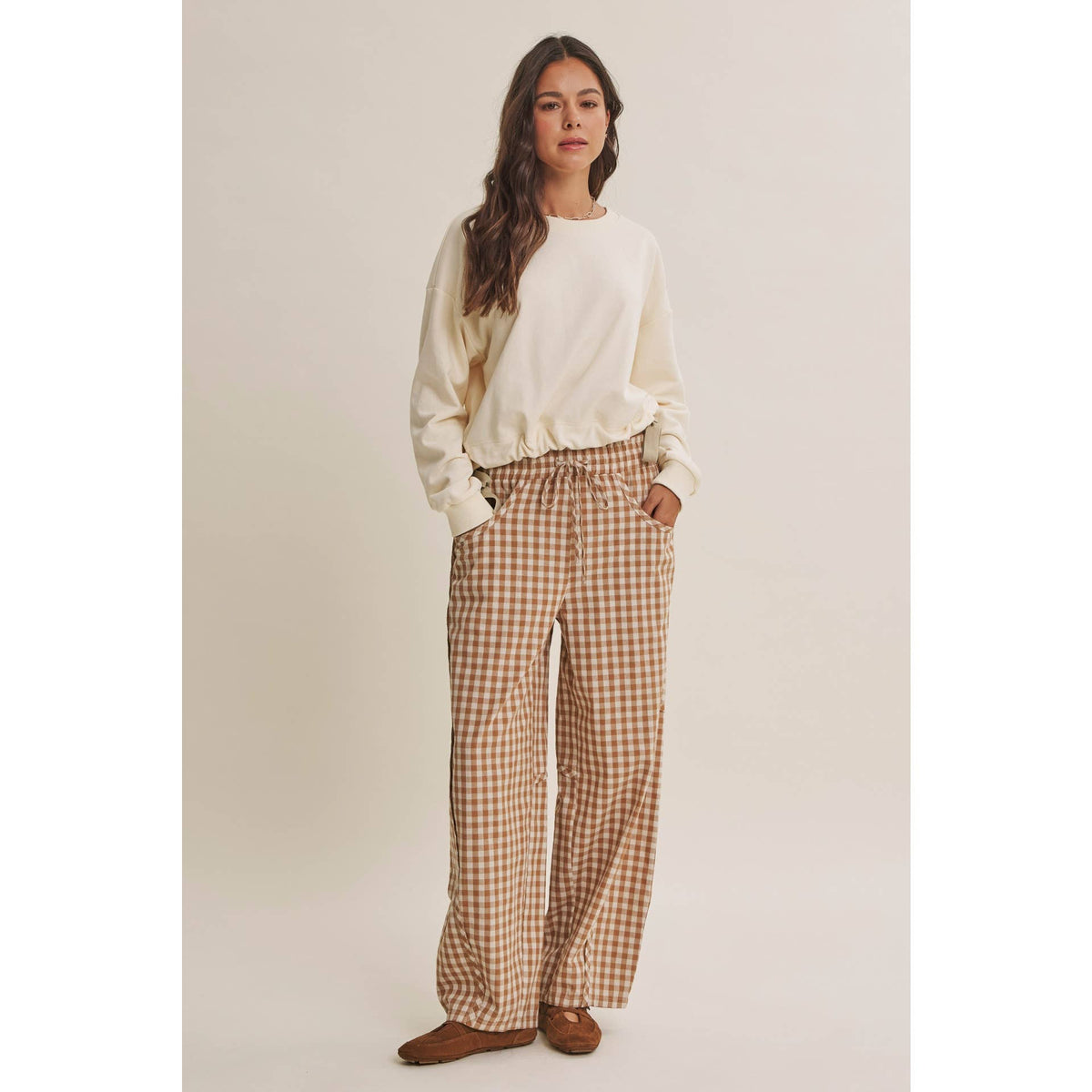 Easy Day Relaxed Gingham Cotton Barrel Leg Pants